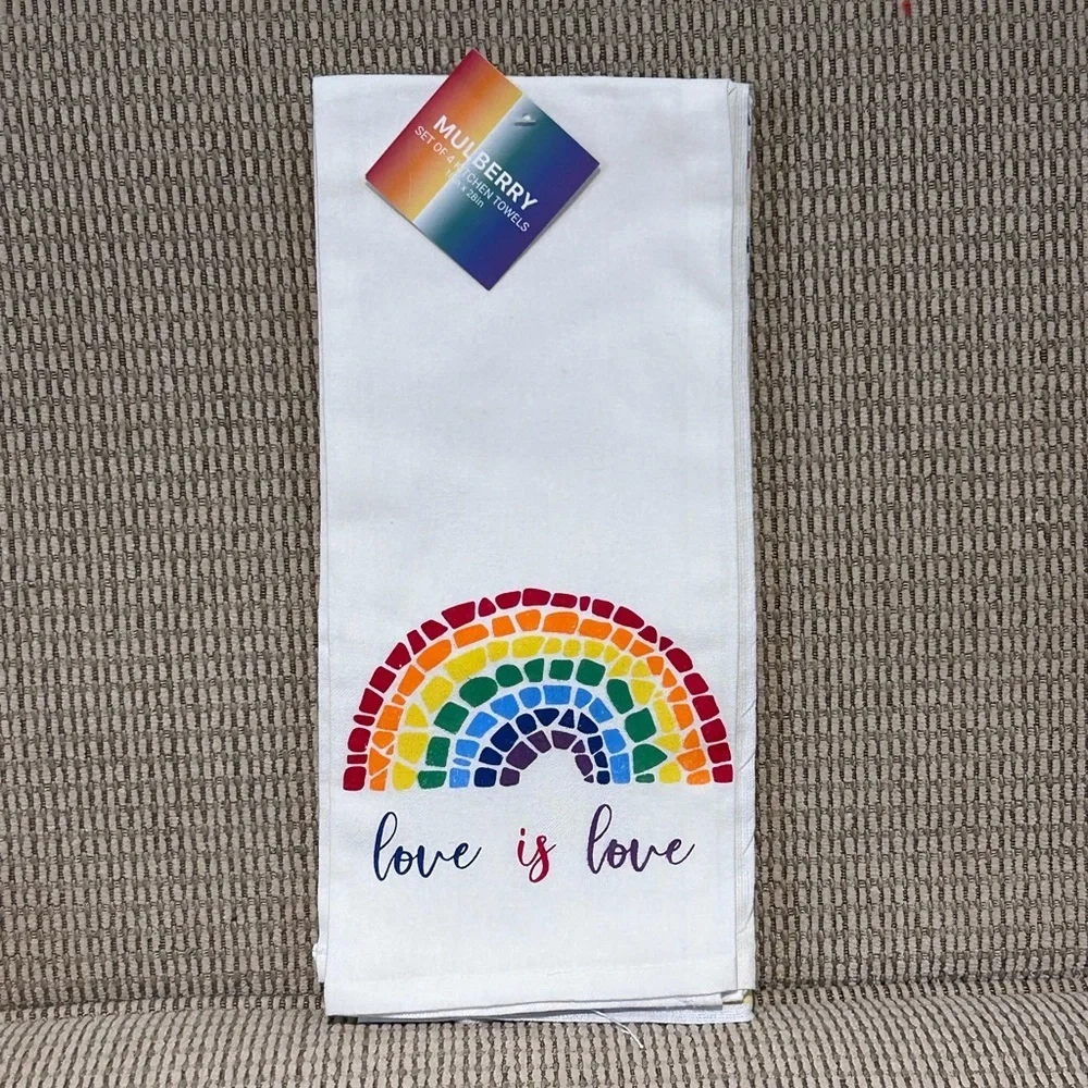 Love Is Love Rainbow Striped Set Of 4 Kitchen Towels Made By Mulberry NWTS